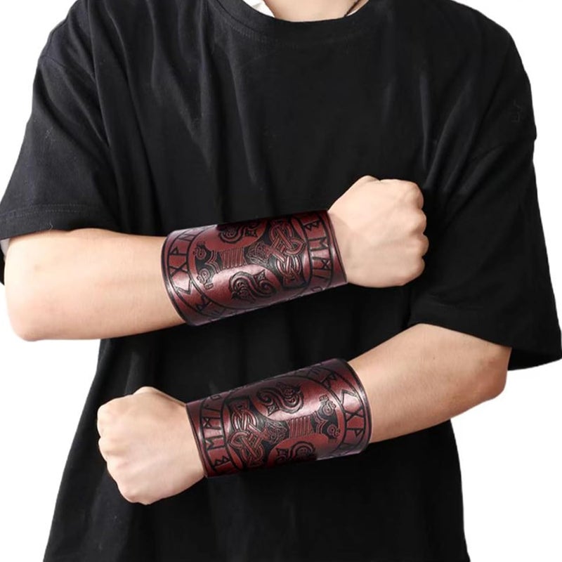 MioCloth Faux Leather Arm Guards Wristband, Medieval Gauntlet Viking Cosplay for Men Women Goth Accessories - Image 4